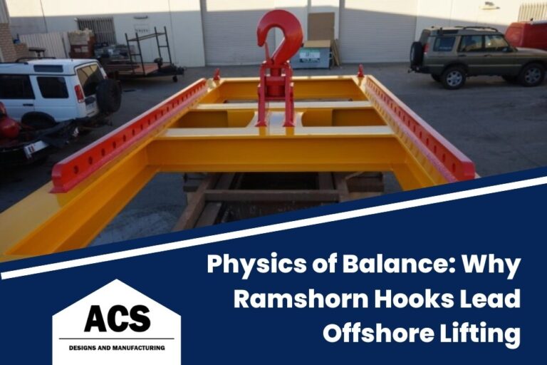 A heavy-duty forged steel Ramshorn hook manufactured by ACS Designs for offshore lifting projects in Perth, Western Australia